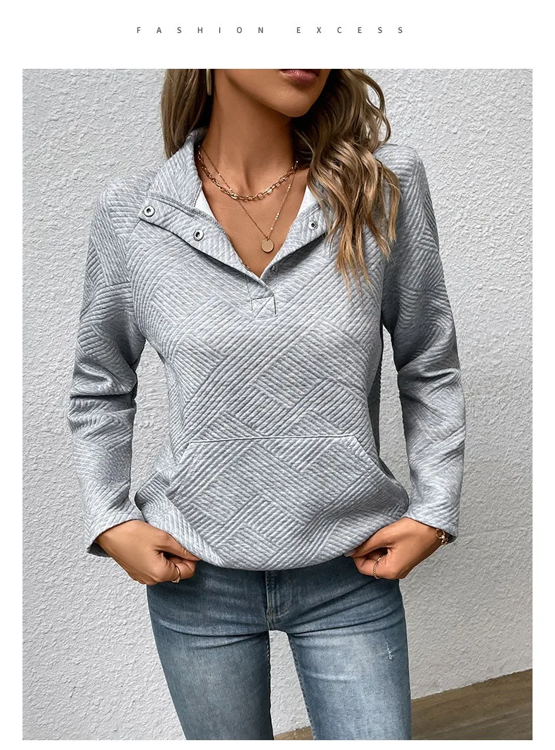 Casual Long Sleeve Hoodie Regular Fit Simple Style with Pocket Stand Collar Patchwork Lightweight Single Women Hoodie Autumn