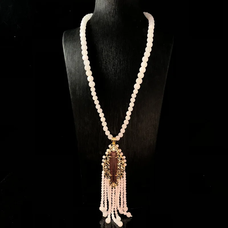 tassel white marble stone necklace long style versatile  temperament harp pendant