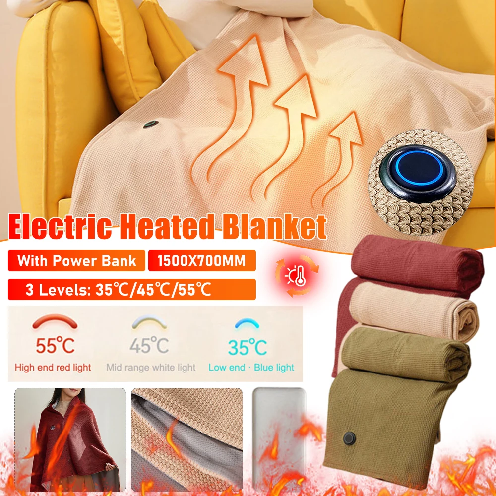 

USB Electric Heated Blanket 3 Heating Level Body Warmer Blanket USB Heated Shawls Wearable Winter Thermal Shawl For Home Office