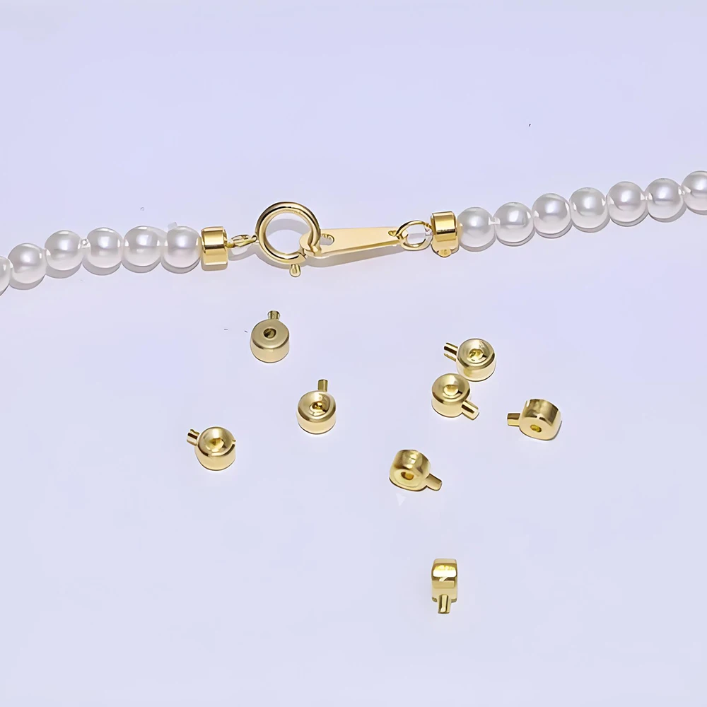 Pure 18k 14K Gold End Clip Tube Beads Cap Fine Jewelry Making DIY Accessories Findings Steeling Wire End Stop Au750 Crimp Beads