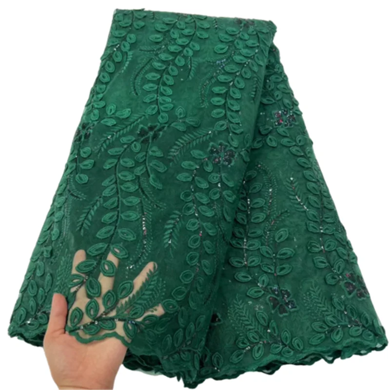 

Dark Green French Tulle Lace Fabric 2022 High Quality Embroidered African Net Laces Nigerian Fabrics With Sequins H992