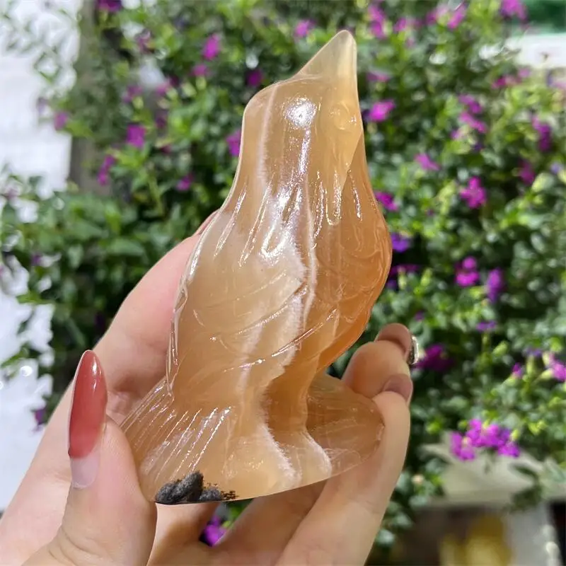 Natural Orange Calcite Bird Carving Healing Crystal Stone Birthday Present Home Office Decoration 1PCS