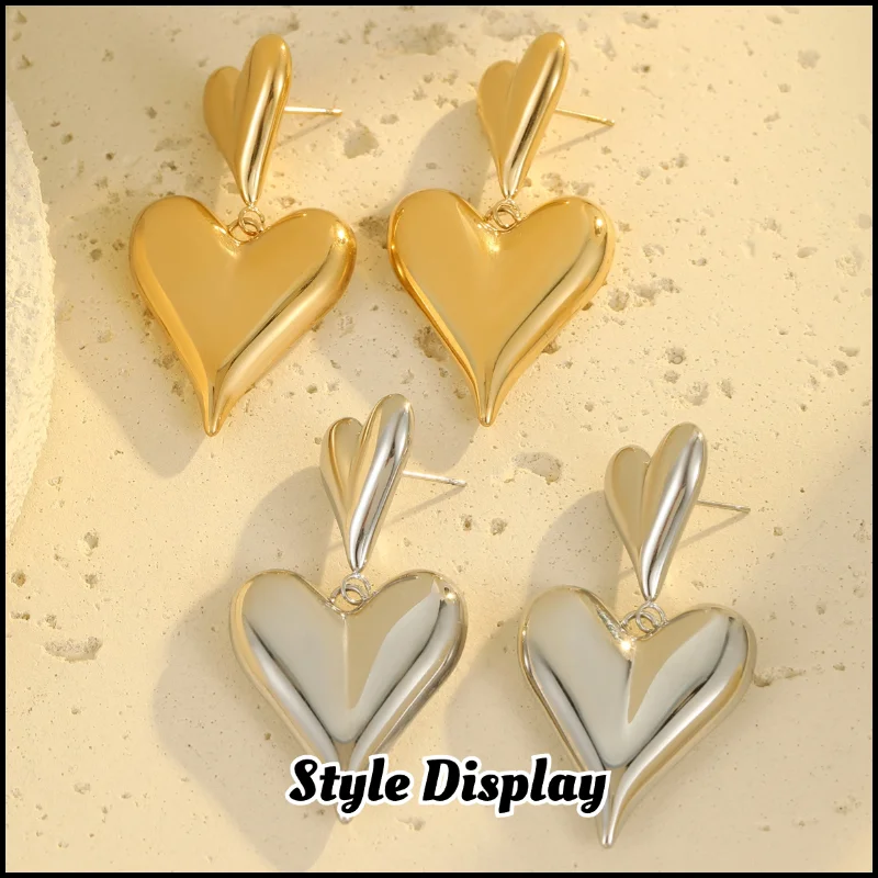 Stainless Steel Double Heart Earrings Plated 18k Gold Non Tarnish Waterproof Trendy Fashion Jewelry Earrings For Women Gift