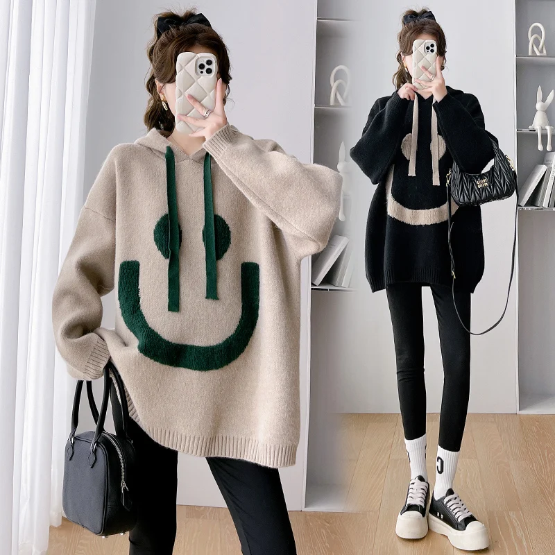 8005# 2023 Autumn Winter Knitted Maternity Sweaters Hoodies Loose Shirts Clothes for Pregnant Women Pregnancy Coats Tops