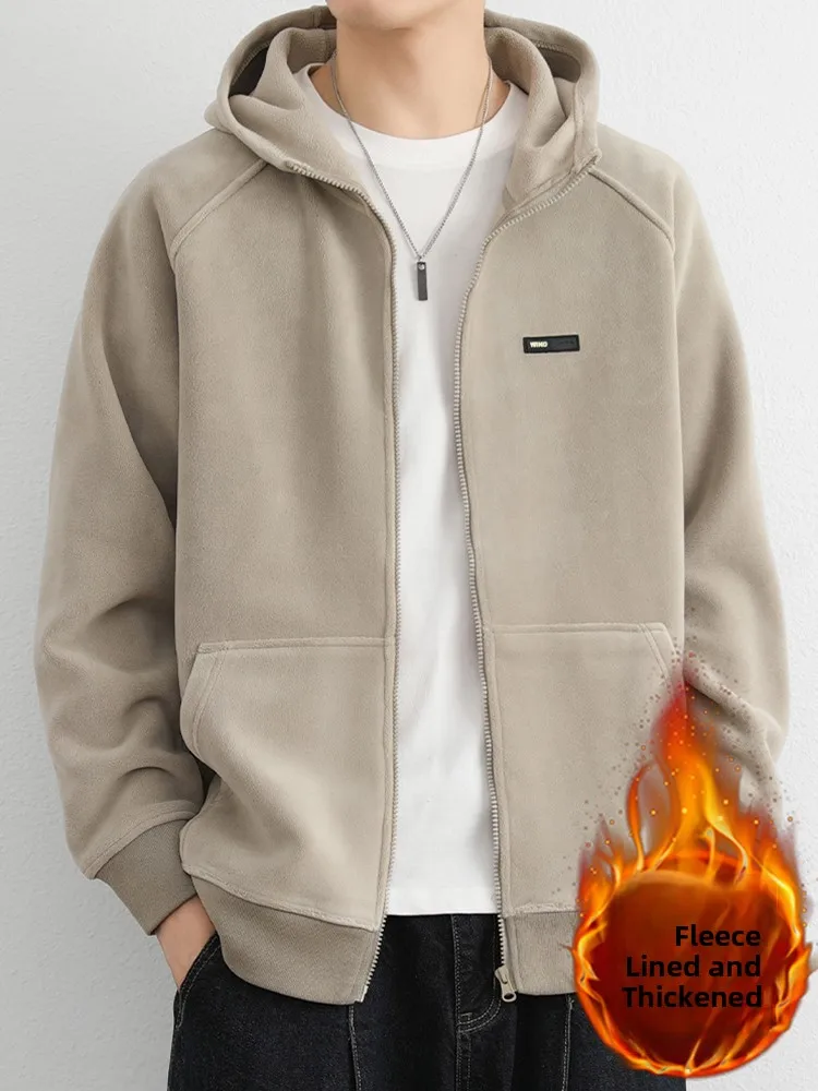 

Мужская утепленная толстовка с капюшоном на молнии, на флисовой подкладке, осенне-зимняя, повседневная, стандартного кроя, с длинными рукавами