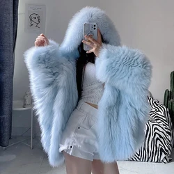 100% Natural Fox Fur Double-side Hand-woven Fur Coats Women Winter Fashion Hoodies Thick Tops Ladies Luxury Real Fur Jackets