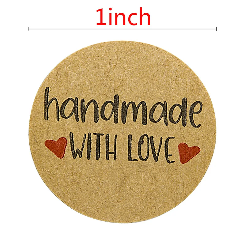 50pcs/lot Handmade With Love Kraft Paper Sticker Round Adhesive Labels  Baking Wedding Decoration Party Decoration Stickers 25mm