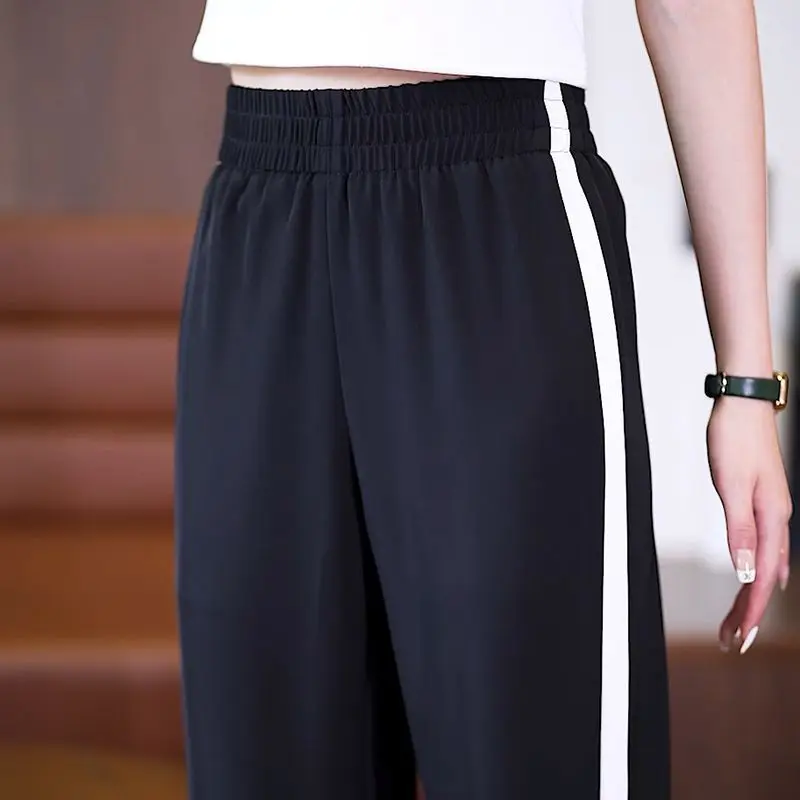 2023 Summer Ice Silk Narrow Version of Wide-leg Pants Women Thin Breathable Pants New Draping Slim Casual Straight Pants