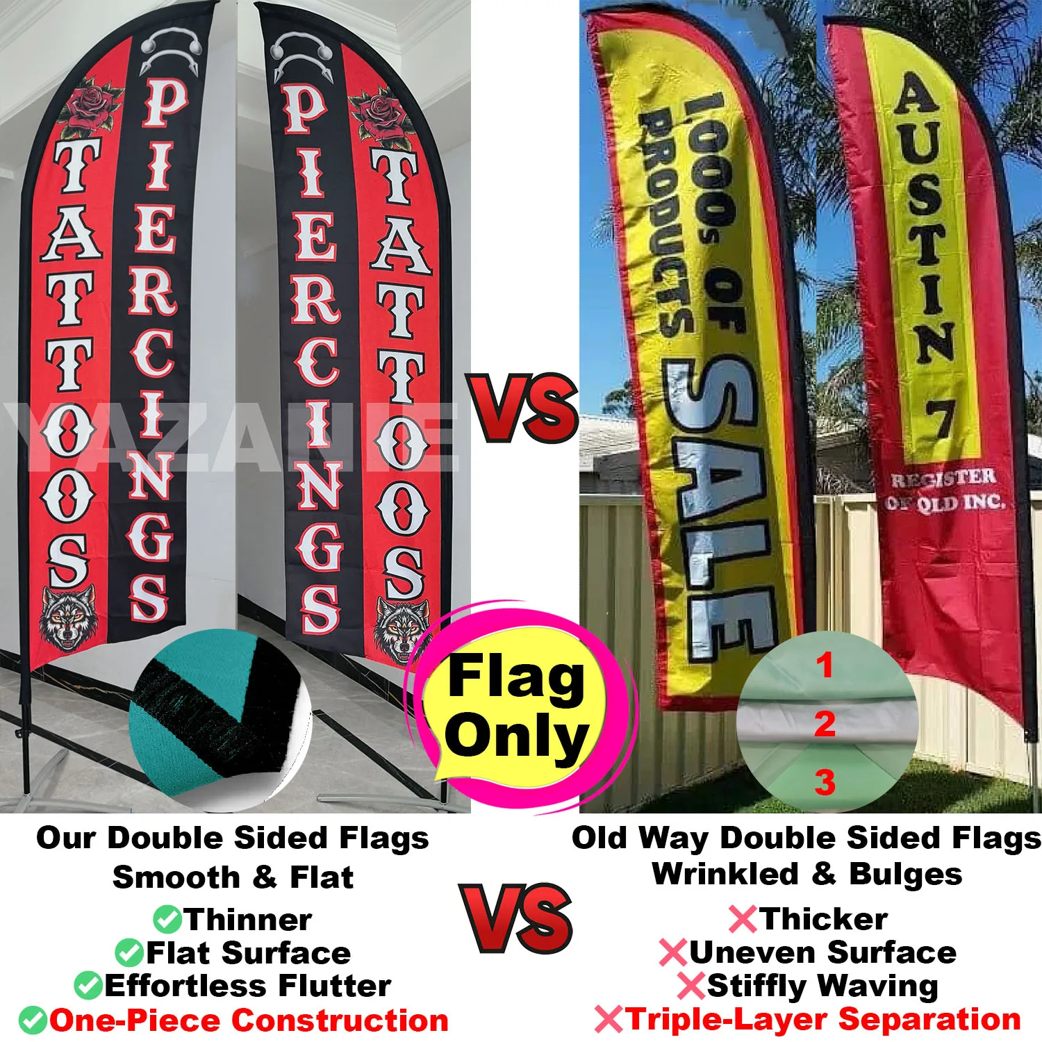 8FT Tattoos Feather Flag Single Double Sided 12FT Tattoos and Piercing Beach Flag Advertising Swooper Flags for Outdoor Business