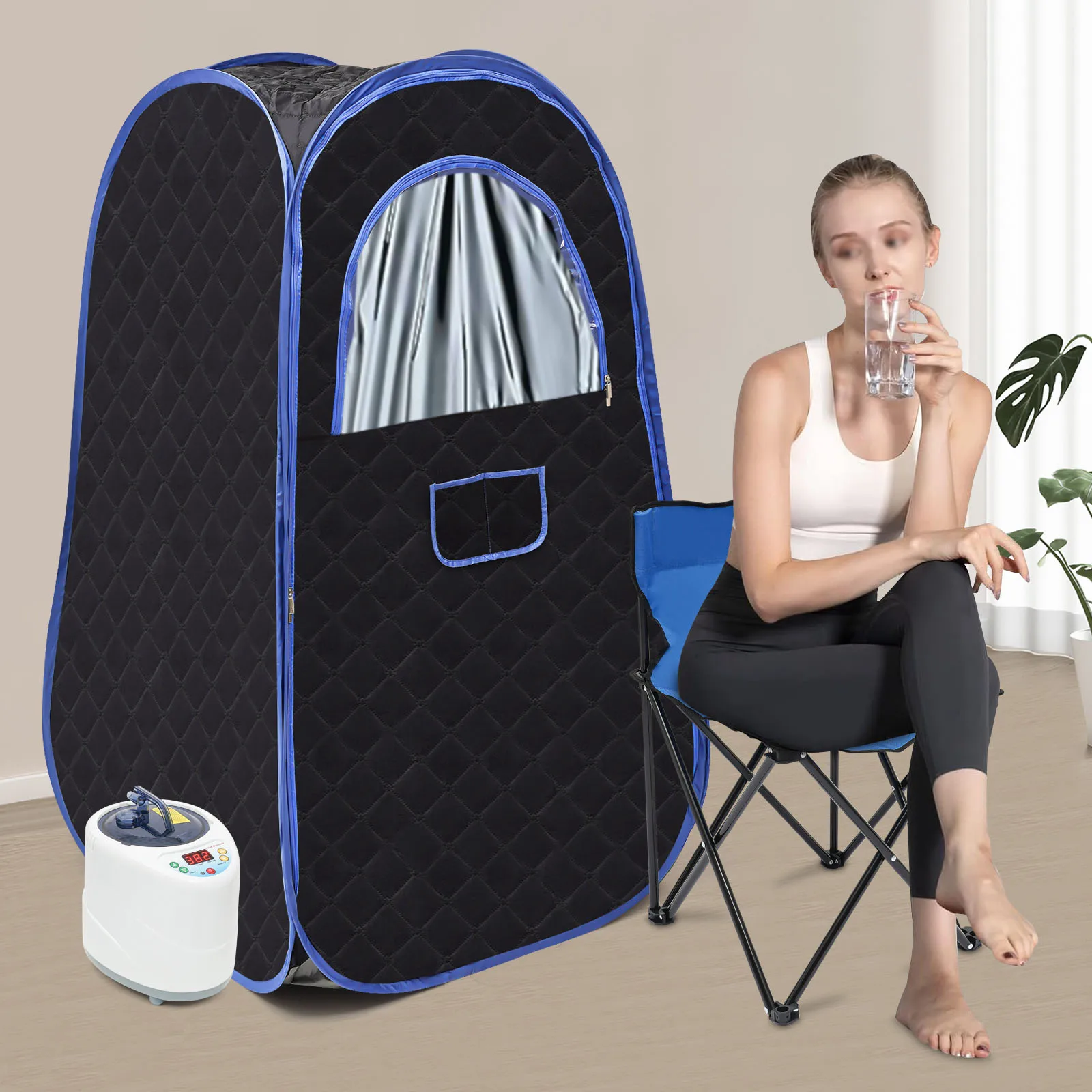 Portable Steam Sauna for Home Spa Sauna Tent Sauna Box with 2L Steamer Remote Control Folding Chair