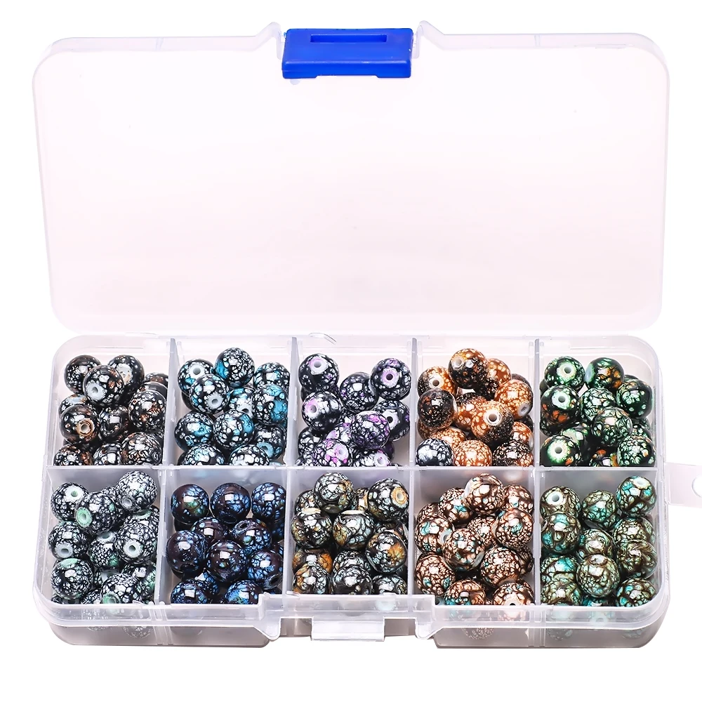 200Pcs/Box 8MM Garment Making Kit Crystal Glass Round Pattern Bead Natural Stone DIY Making Jewelry Necklaces Earings Accesories