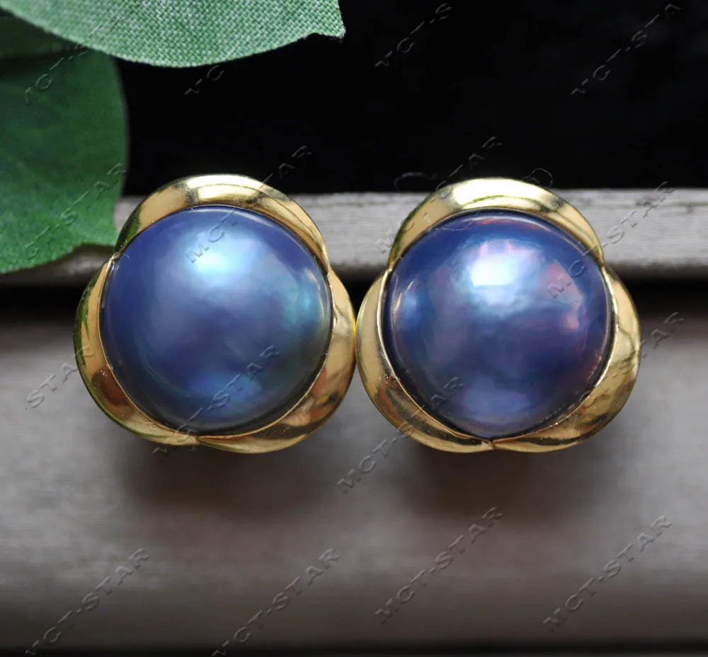 

Z12930 Huge Real 20mm Blue South Sea Mabe Pearl Crescent Moon 925Silver Earring