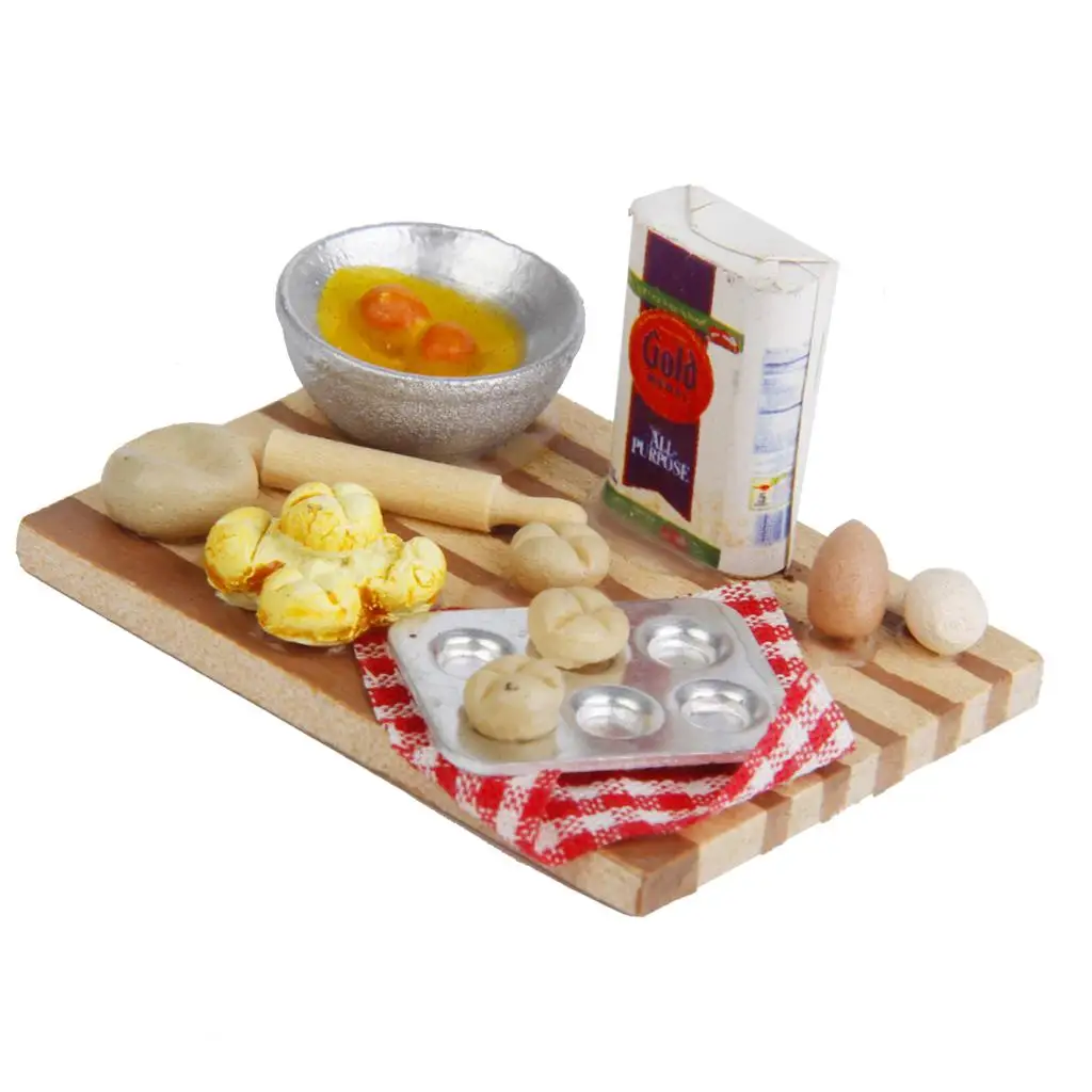 Wooden Dollhouse Miniature Kitchen Food Cooking Board Set Children’s Kitchen Play Toy for Role Play Games