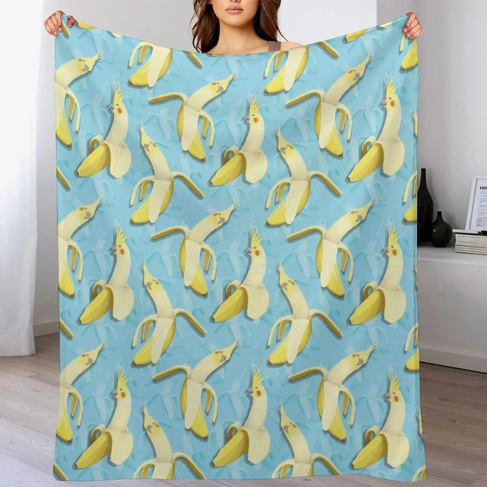 Bananaaaa! - Cockatiel Banana Pattern Throw Blanket Flannel Fabric Blankets Sofas Of Decoration Blankets