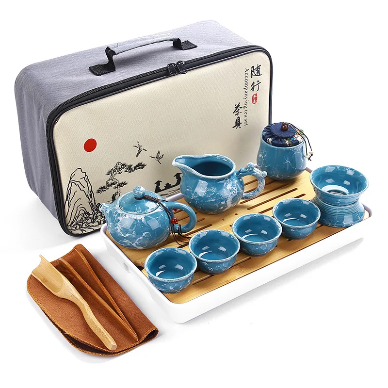 Chinese High Quality Kung Fu Tea Set Ceramic Portable Teapot Outdoor Travel Gaiwan Cups of Ceremony Teacup