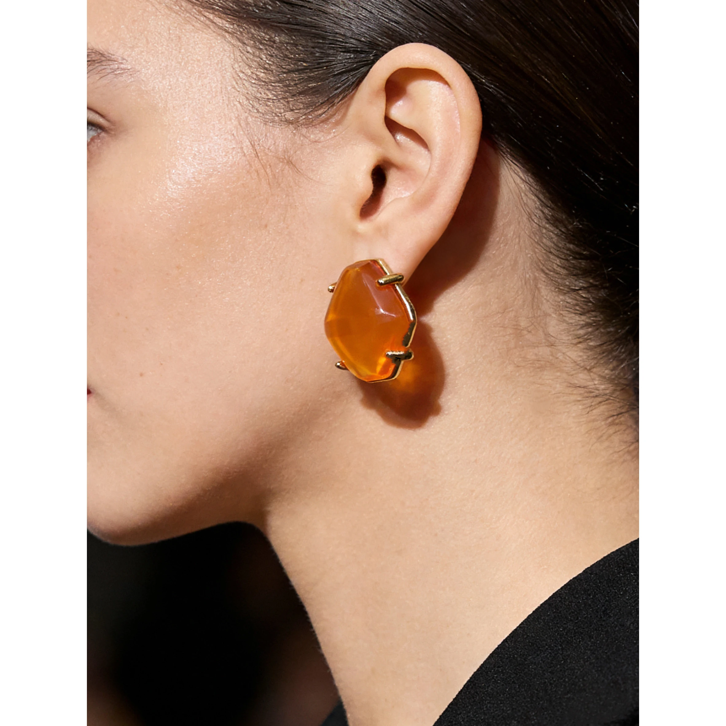 Vintage Orange Transparent Glass Acrylic Geometric Earrings Ear Clip Women Europe America Jewelry