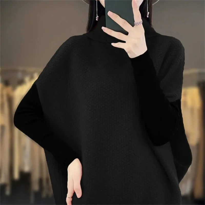 Women Batwing Sleeve Sweaters Knitting Vest Casual High Collar Elegant Solid Sweaters Loose Sleeveless Waistcoat Pullover