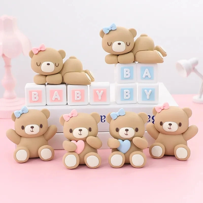 Bear Dolls Cake Decoration Cake Topper Kids Toy for Baby Boy Girl 1st Birthday Baby Shower Gender Reveal Party Supplies