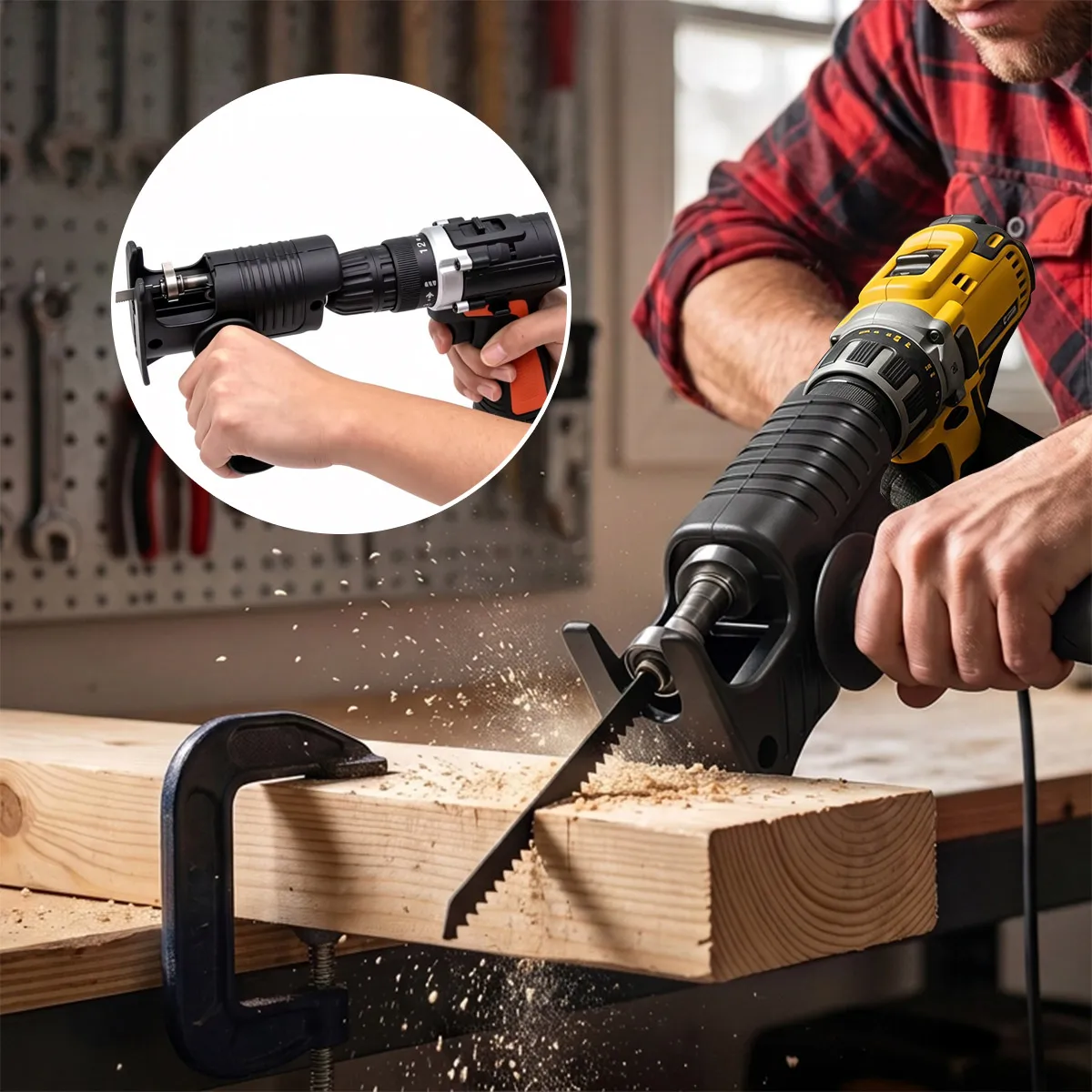 Reciprocating Saw Drill Adapter Set 3 Saw Blades Handle Portable Wood Metal Plastic Cutting Jigsaw Converter Power Tool Part