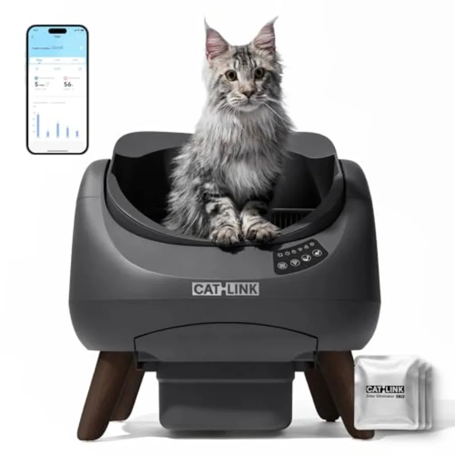 Self Cleaning Cat Litter Box Open Top Automatic Litter Box with AI Waste Analysis Health Monitor 5G WiFi App Control Odor Free