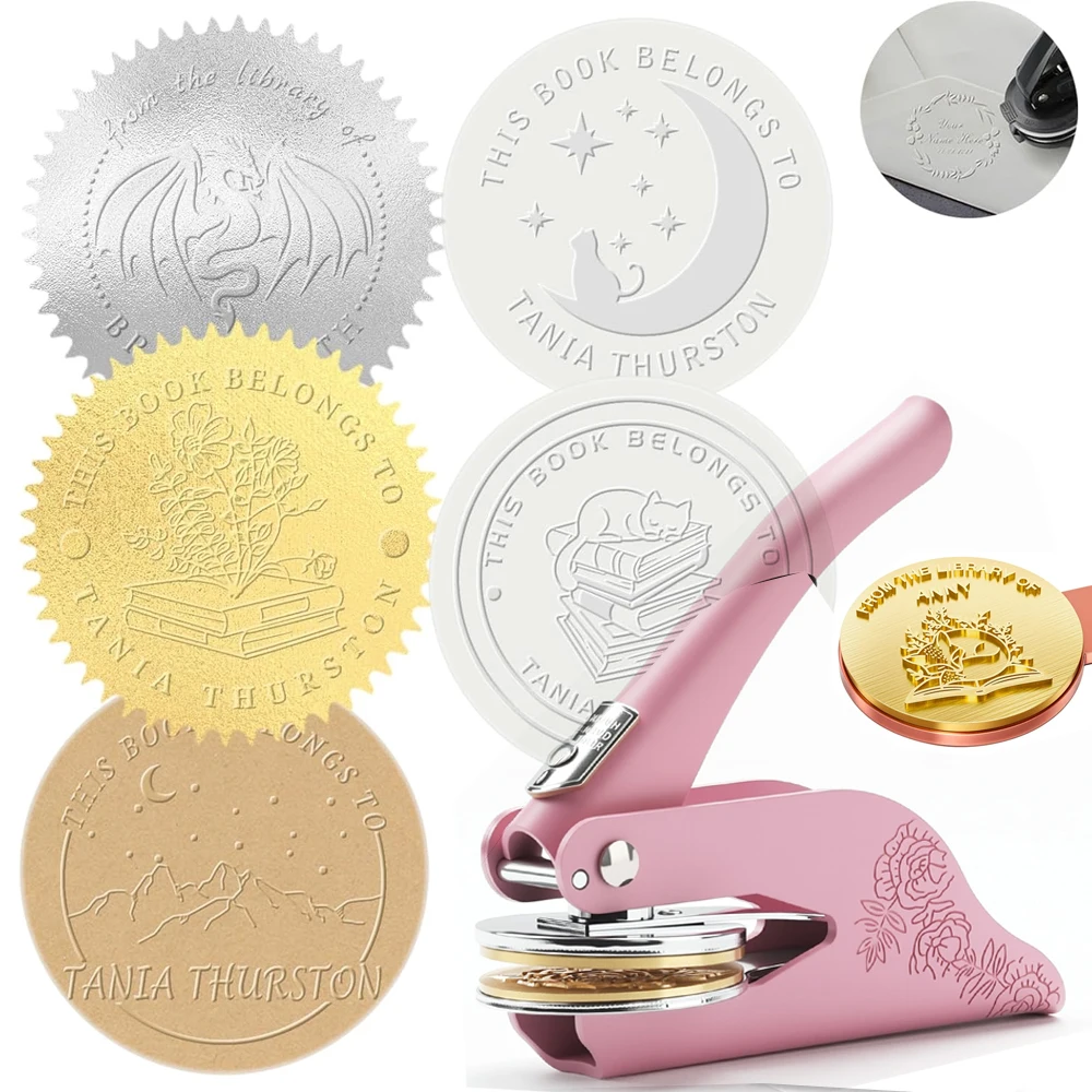 Buch-Embosser personalisiert, individuelle Embosser aus der Bibliothek des Stempels, individueller Stempel für Hochzeitseinladungen, Notary Seal Labels