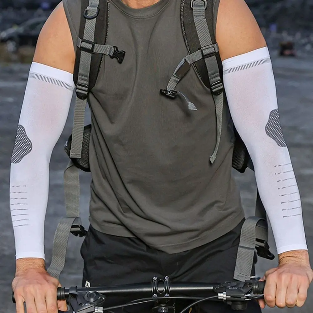Mangas de protección solar de seda de hielo para hombre, protectores de brazos deportivos elásticos absorbentes para el sudor, transpirables, de secado rápido, 2 uds.