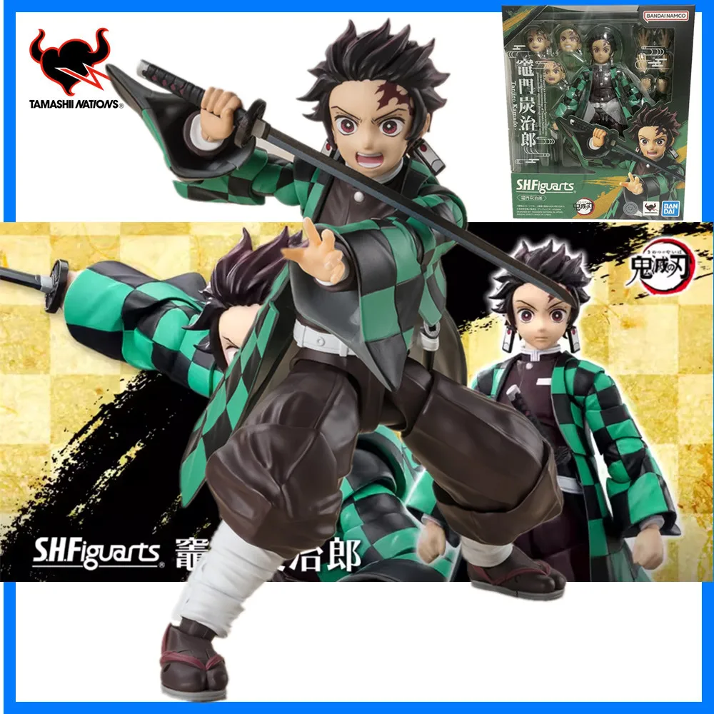 Original Anime Figure Demon Slayer S.H.Figuarts TANJIRO KAMADO SHF Toys PVC Action Figure Kimetsu no Yaiba 14cm Collector Model