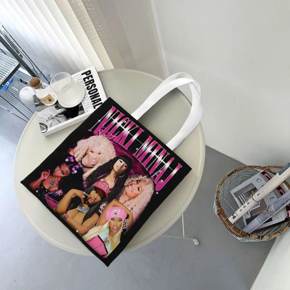 Unisex Nicki Minaj Queen Of Rap Tote Bags Large Capacity Bootleg Hip Hop Rapper Shopping Bag for Girl Handbags