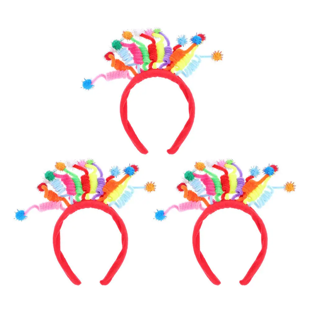 

3Pcs Pompom Design Birthday Headbands for Children Party Hairband Decorative Hair Hoops Lightweight Portable Kids Party Supply