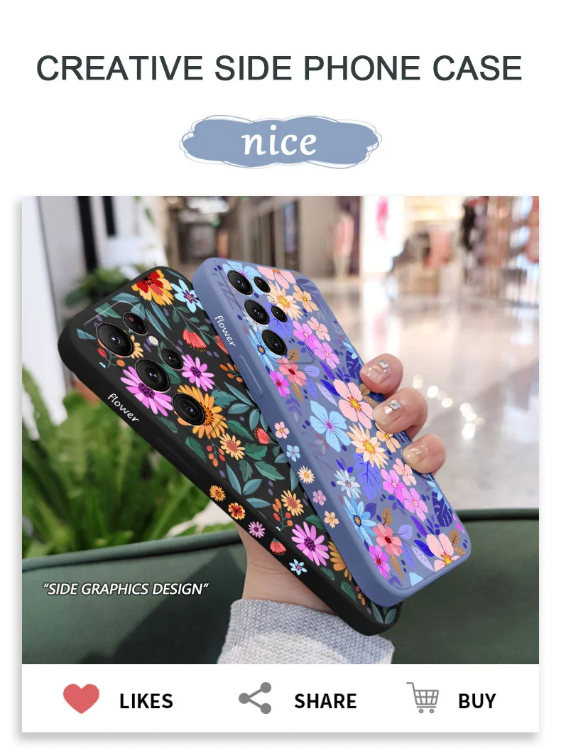 Auffällige Blumen Handyhülle für Samsung Galaxy S25 S24 S23 S22 S21 S20 Ultra Plus FE Note 20 Ultra 10 9 Plus Cover – Detail 1