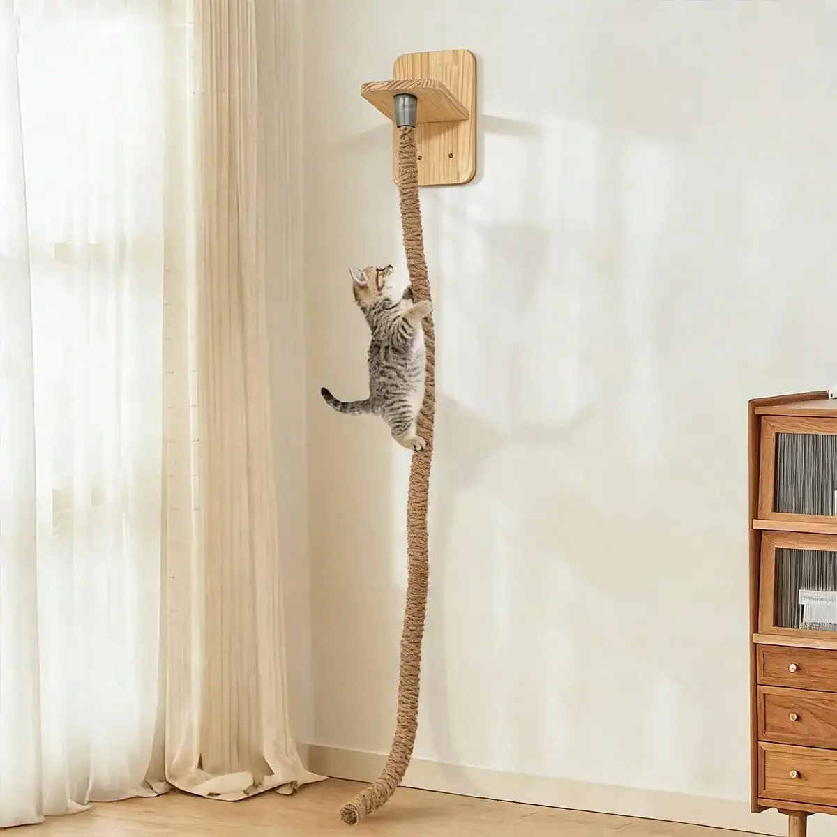 

Cat Climbing Rope Made Of Hemp, Wall-Mounted Cat Scratching And Climbing Toy Rope, Suitable For Indoor Use