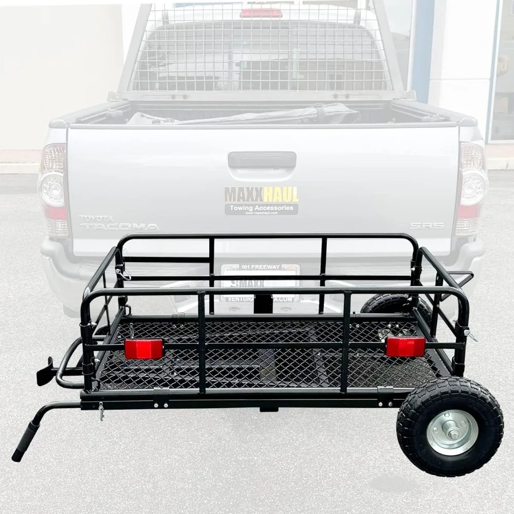 

50243 Foldable Hitch N Roll Cargo Carrier Cart With Quick Detachable Basket Rack With 10 inch Flat Free Tires