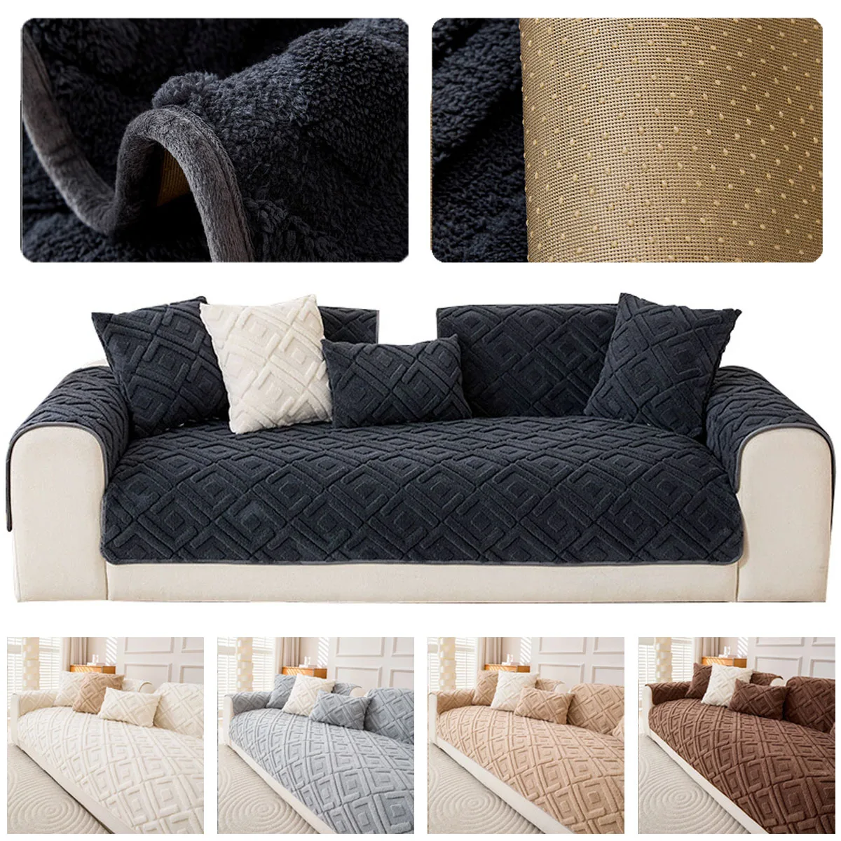 

Striped Sofa Cover Solid Color Thicken Plush Sofa Towel Cover Non-slip Couch Slipcover Sofa Mat for Living Room capas de cadeira