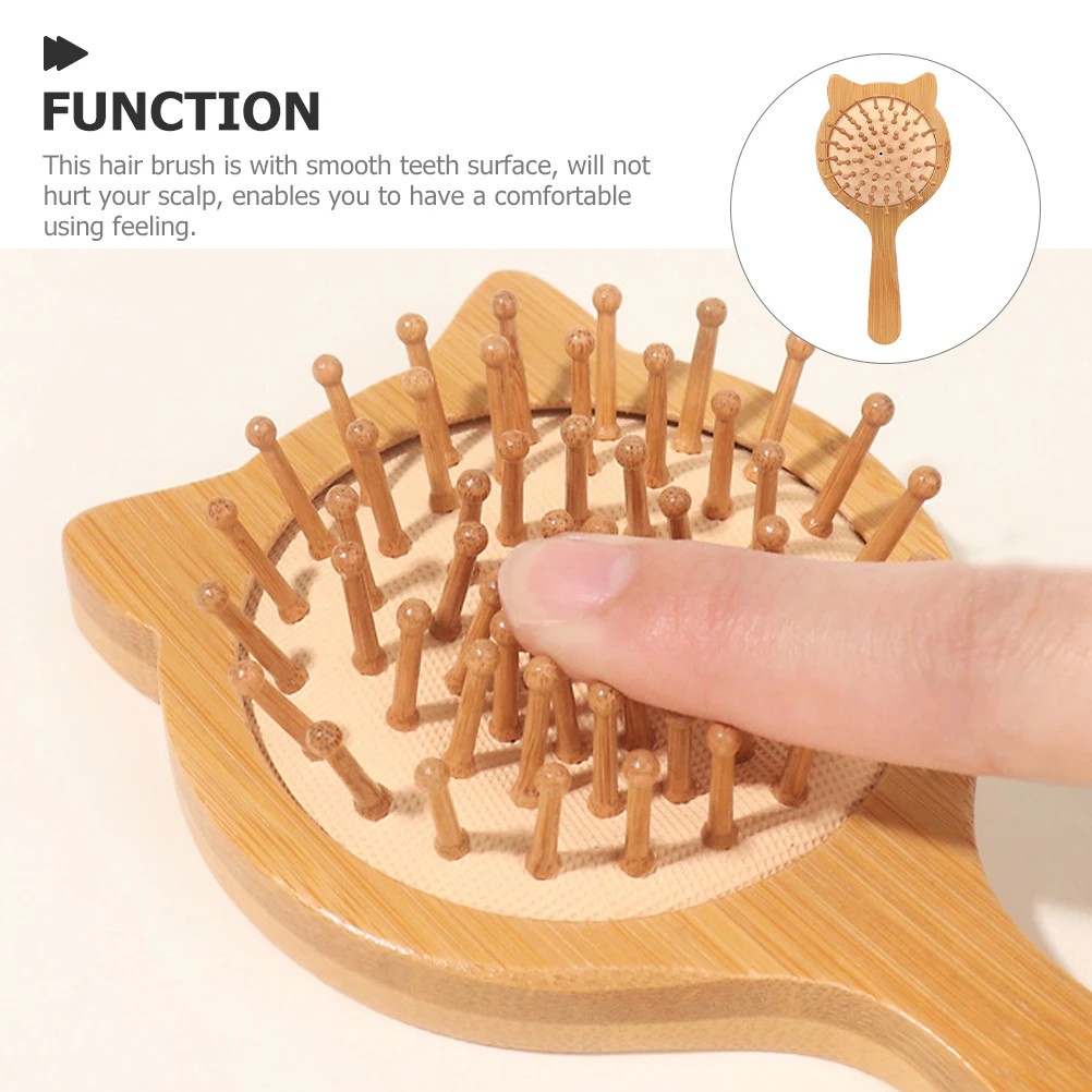 Бамбуковая расческа для распутывания волос с кошачьими ушками для женщин и девочек, гладкая щетка для кожи головы, инструмент для укладки тонких сухих волос, мультяшная расческа