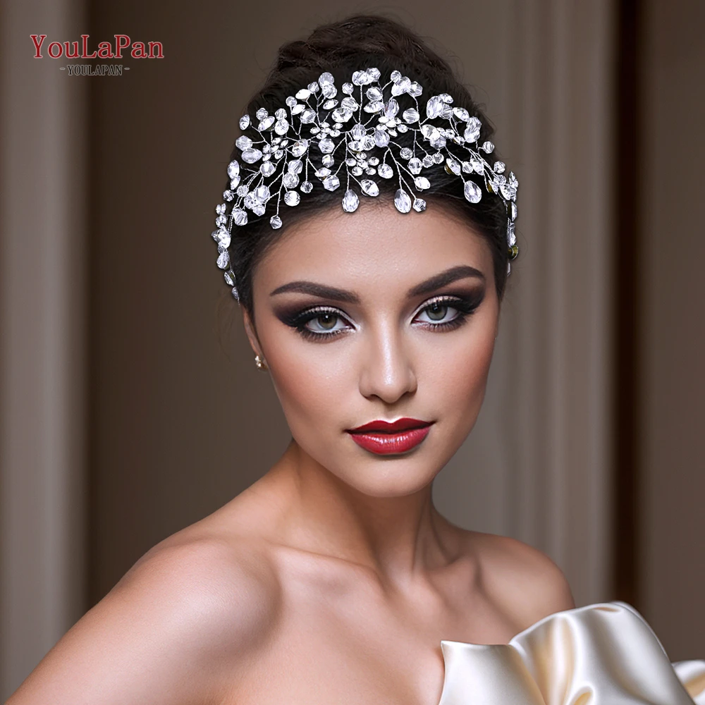 YouLaPan-tocados de novia de cristal para mujer, diademas de boda de Color plateado, banda para el cabello de diamantes de imitación, accesorios de boda de vid, HP784