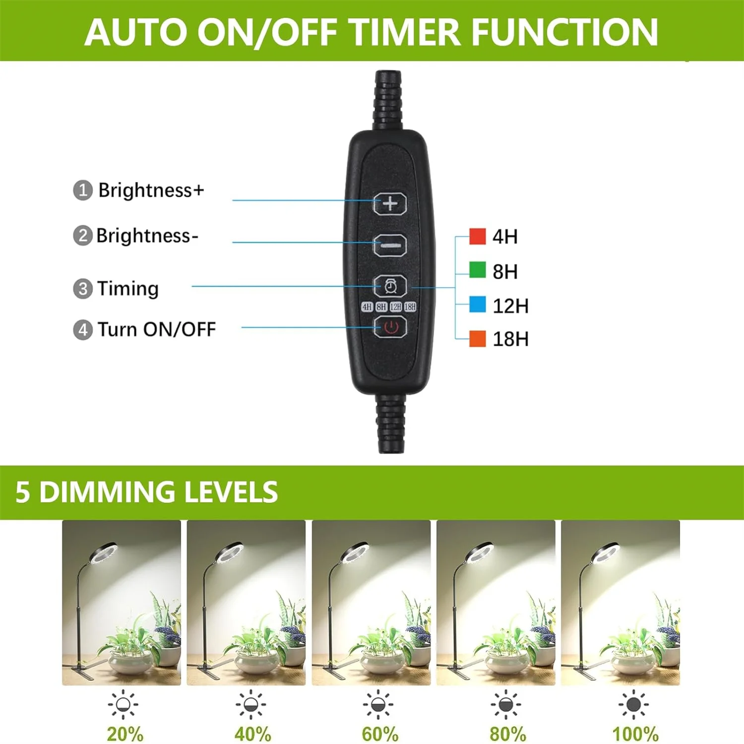 Full Spectrum Plant Growing Lamp USB 5V Home Office Indoor Plants Growth Lighting Adjustable Height Auto Timer 4/8/12/18Hours
