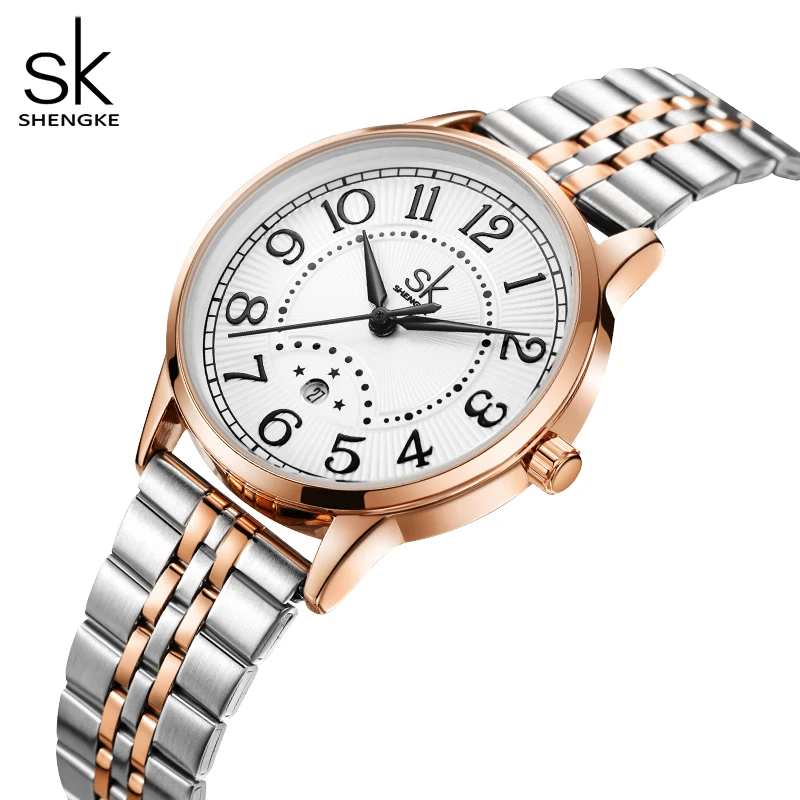 Shengke-Reloj de pulsera para mujer, accesorio de marca de moda, relojes de vestir SK, resistente al agua, con fecha, regalo