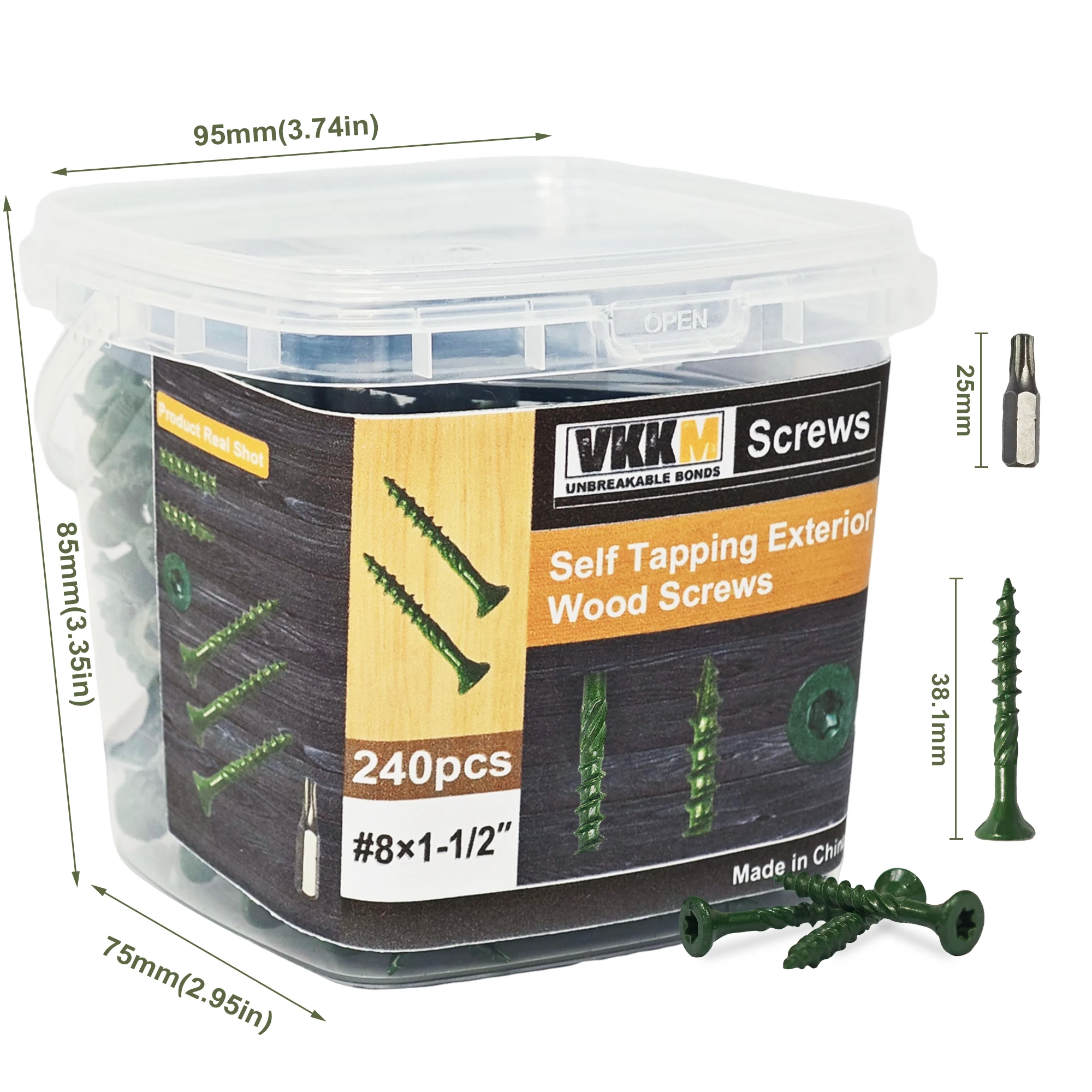 

240шт # Винты для палубы 8x1-1/2 дюйма с двойной резьбой Torx T25 со свободной насадкой, зеленый/черный/золотой, с антикоррозийным покрытием, углеродистая сталь