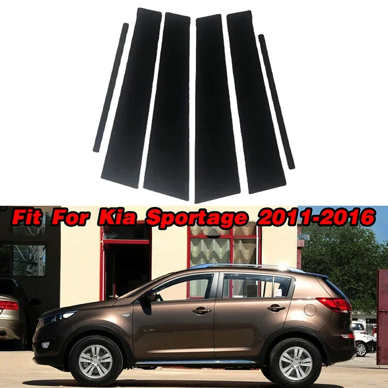 6pc For Kia Sportage 2011 2012 2013 2014 2015 2016 Gloss Black Pillar Posts Door Window Molding Cover Trims Stickers Accessories