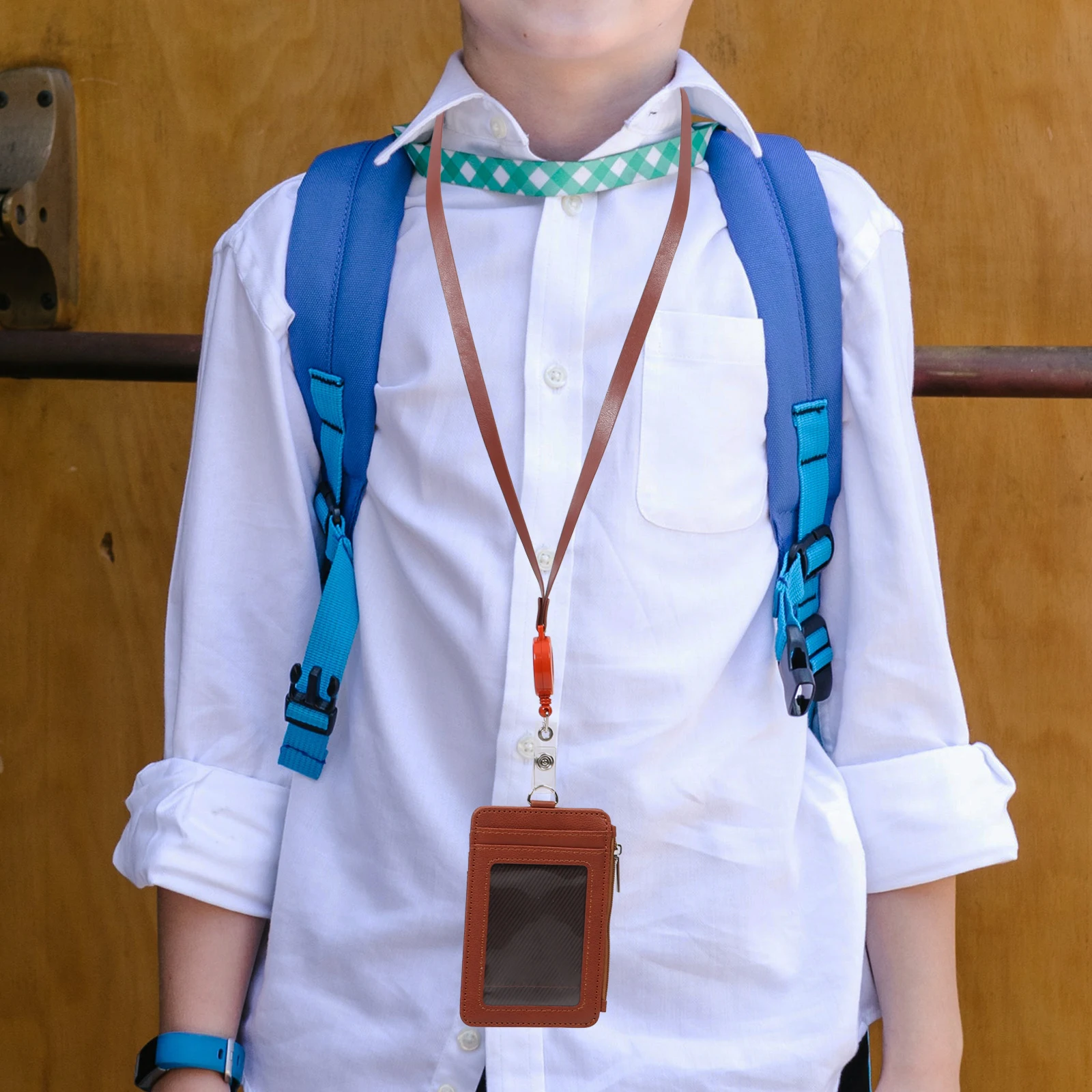 

Badge Holder Pu Id Card Case Detachable Lanyard Swivel Clip Brown For Business Card Pass Pouch Office Organizer