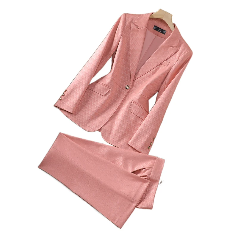 Completo pantalone da donna scozzese rosa nero blu Set da 2 pezzi da donna, abbigliamento da lavoro, giacca e pantaloni formali