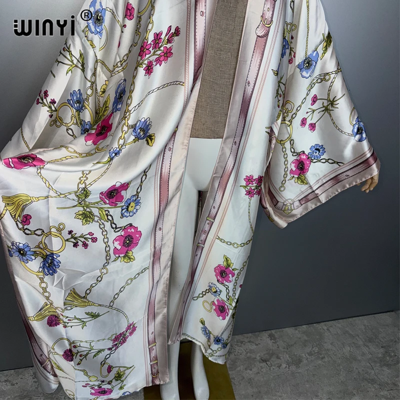 WINYI estampado boho kimono maxi ropa de playa cubrir vestido de fiesta de vacaciones abaya dubai lujo mujer musulmana moda caftán frontal abierto