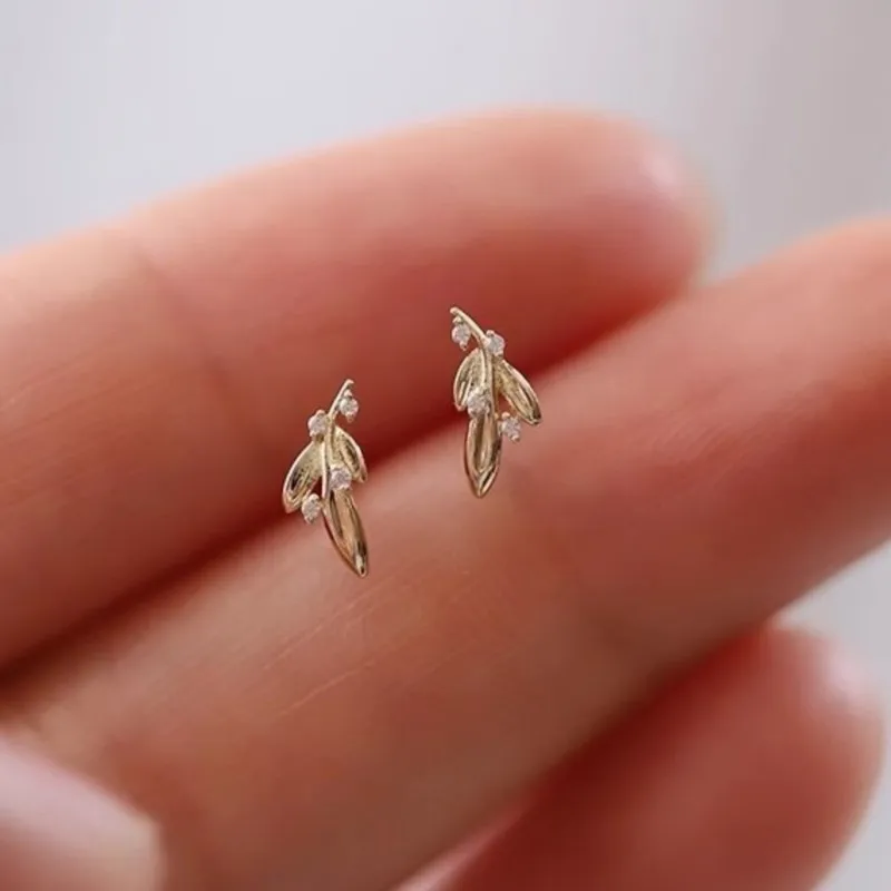 

VENTFILLE 100% 925 Sterling Silver Leaf Zircon Studs Earrings For Women Sweet Romantic Delicate Ins Gif Jewelry Dropshipping