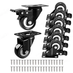 Pack of 4 Black 1.5/2 Inch Swivel Wheel Heavy Duty Furniture Machinery Universal Wheel Flat Brake Gold Drill Caster Pulley