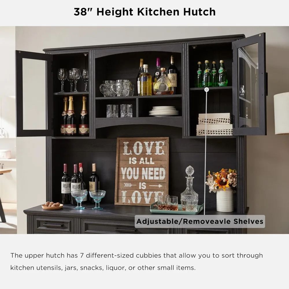 58 Inch Large Wine Cabinet 76 Inch High Storage Cabinet Coffee Bar Buffet Cabinet Suitable for Kitchen Bathroom Restaurant