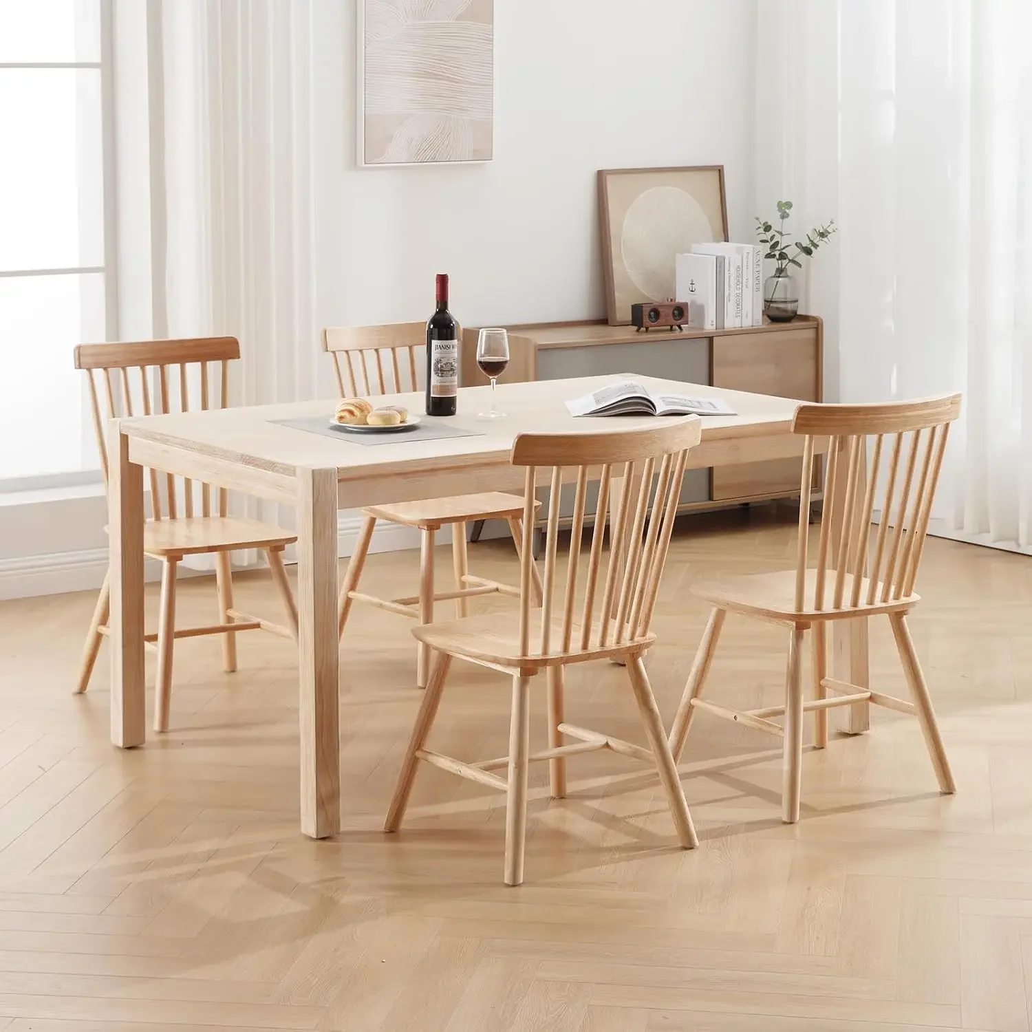 Farmhouse Style Windsor Chairs Set of 4 Vintage Kitchen & Dining Room Chairs with Spindle Back Comfy Armless Solid Wood Side Cha