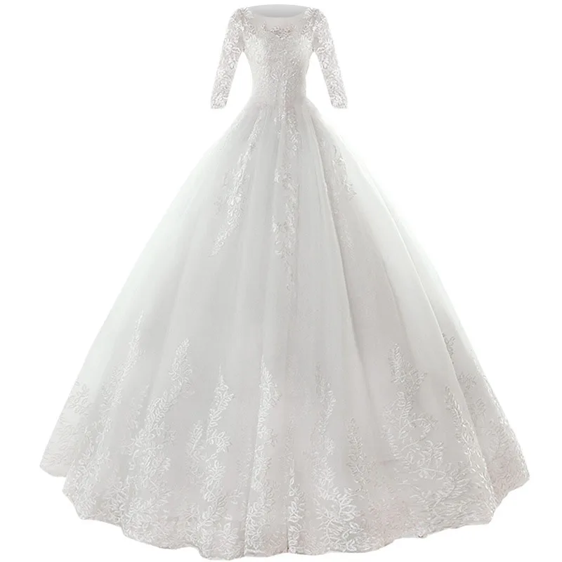 Robe de Mariée Principale en Dentelle de Style Coréen, Col Rond, Manches sulf, du Sol au Plafond, Nouvelle Collection pour Femme