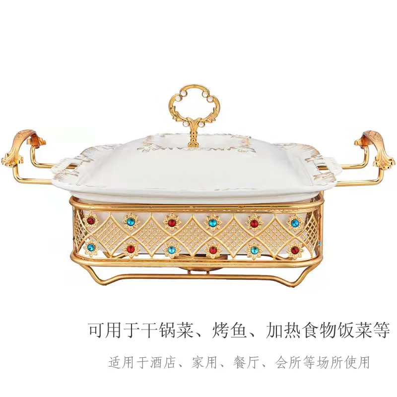 Ceramic heating dry soup pot hotel clubhouse buffet thermal insulation tableware plate vegetable plate steaming grilled fish