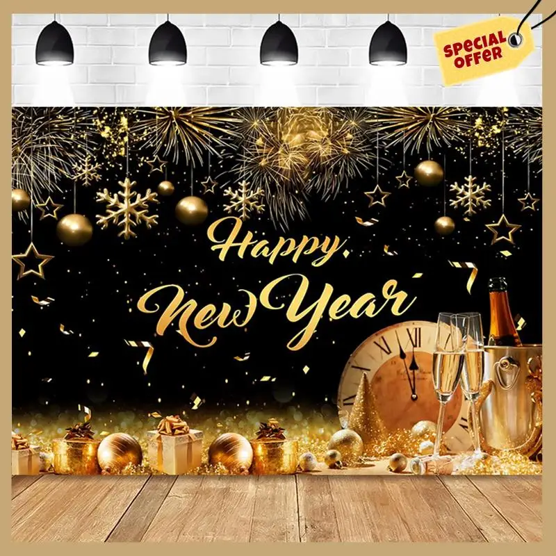 2024 신년 210X150cm 사진 배경 샴페인 골드 반짝이 파티 장식 배경 사진 천-WMAN