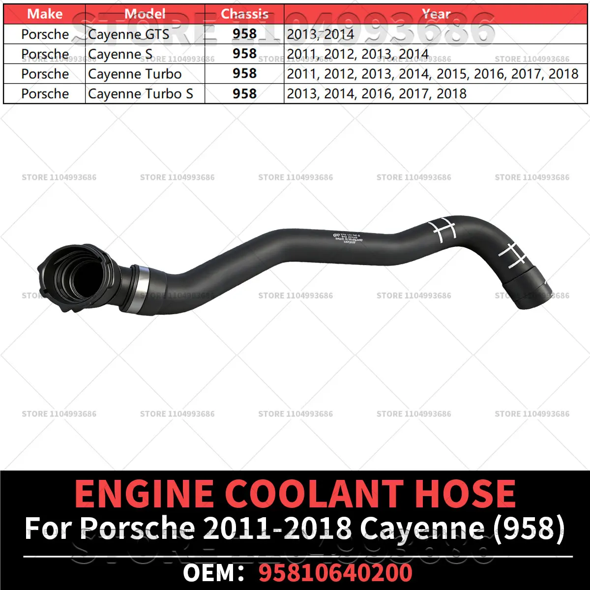 For Porsche 2011 2012 2013 2014 2015 2016 2017 2018 Cayenne S Turbo S GTS (958 92A) ENGINE COOLANT HOSE OEM 95810640200